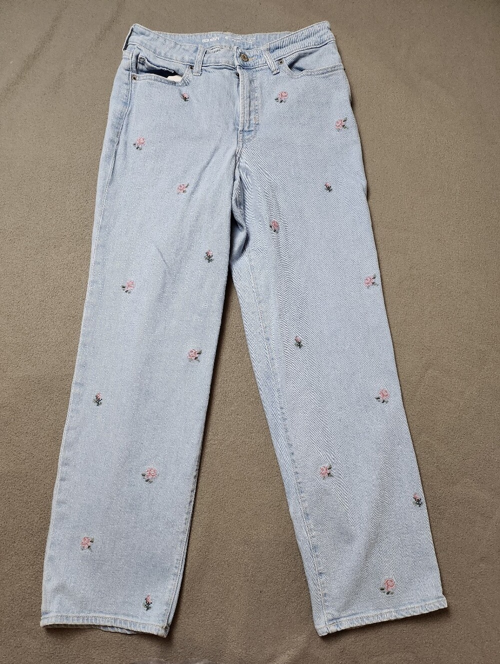 Old Navy OG Loose Jeans Womens 10 High Rise Light Wash Floral Embroidered Casual